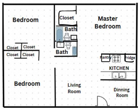 the floor plan of a small house with a kitchen and a living room